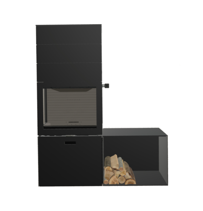 Attika 600 MAX, Stahl schwarz, mit 3 Aufsatzmodule, Seitenfenster und Seitenbank breit