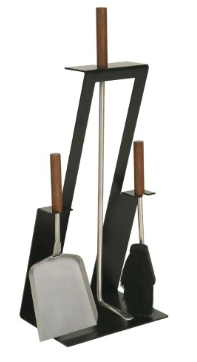Kaminbesteck 3teilig, schwarz, Edelstahl, Nussgriffe
