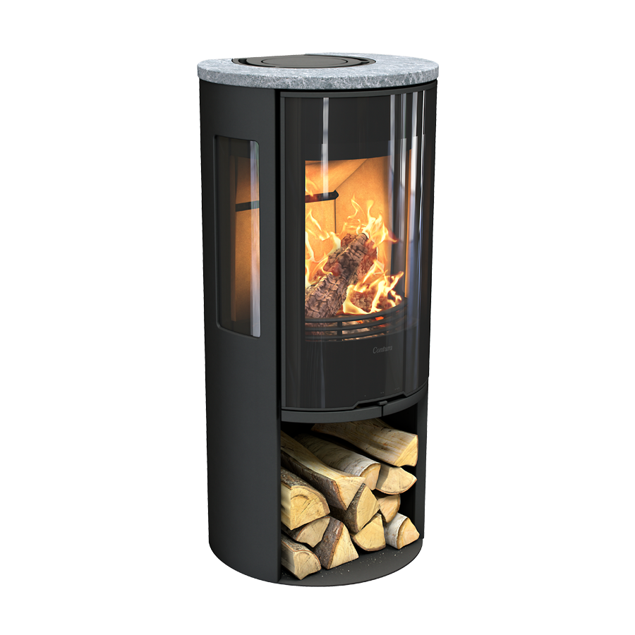 Contura 556G Style, Schwedenofen, Glasfront Speckstein-Abdeckung, schwarz