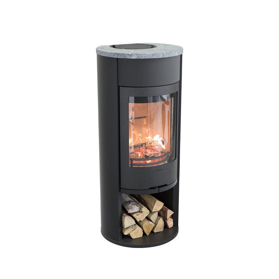 Contura 610 Style, Schwedenofen, Stahl, Gusseisenfront, Speckstein-Abdeckung, Frontblende, Schwarz