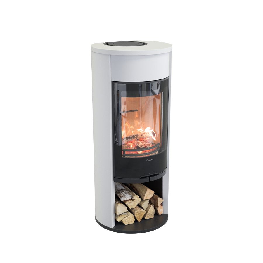Contura 610 Style, Schwedenofen, Stahl, Glasfront, Aluminium-Abdeckung, Frontblende, Weiss