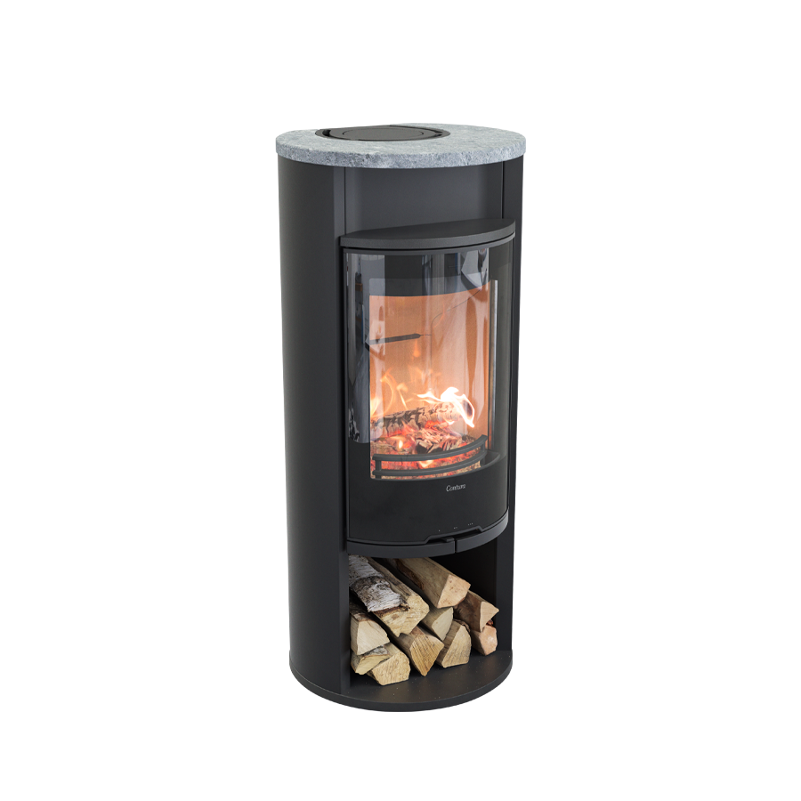 Contura 610 Style, Schwedenofen, Stahl, Glasfront, Speckstein-Abdeckung, Warmhaltefach, Schwarz