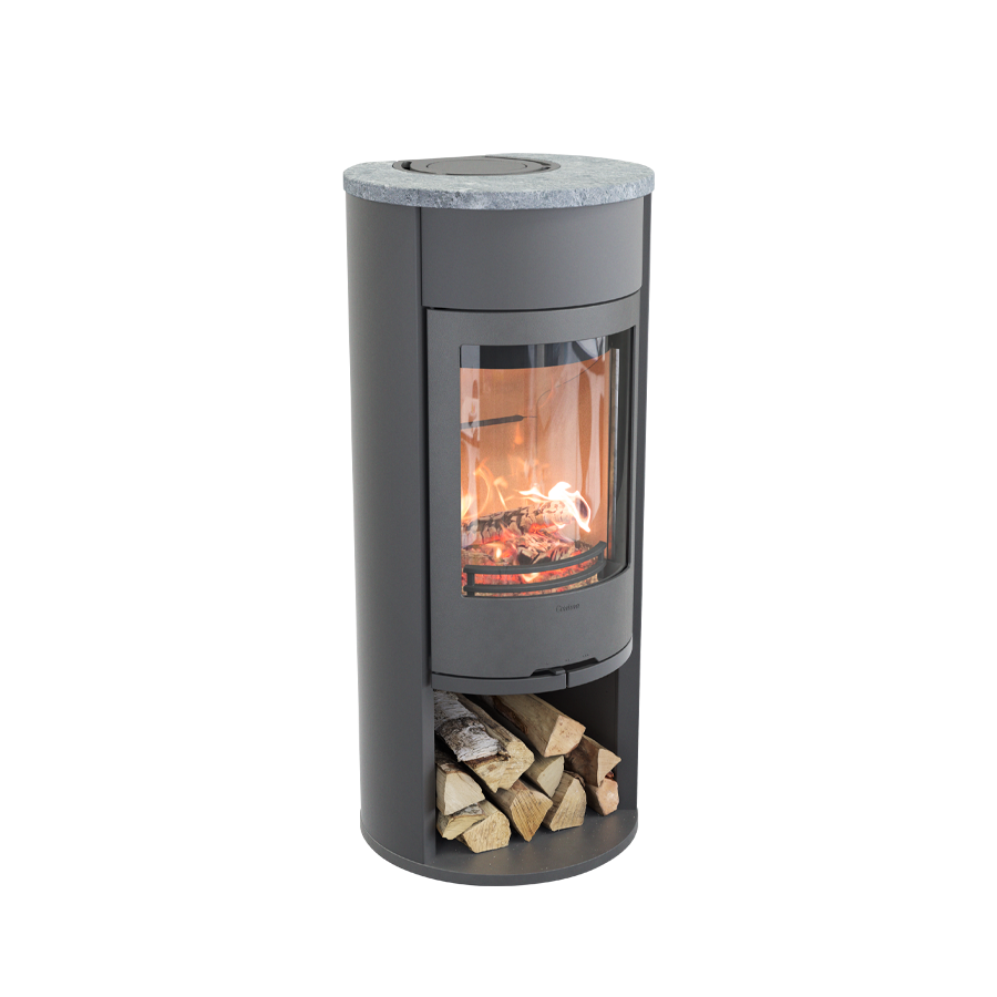 Contura 610 Style, Schwedenofen, Stahl, Gusseisenfront, Speckstein-Abdeckung, Frontblende, Grau