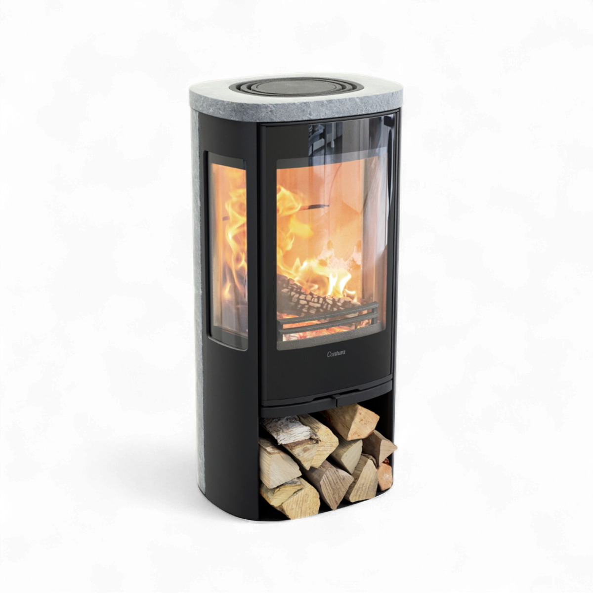 Contura 856 Style, Schwedenofen, Speckstein, Glasfront, Serienmässig, Schwarz