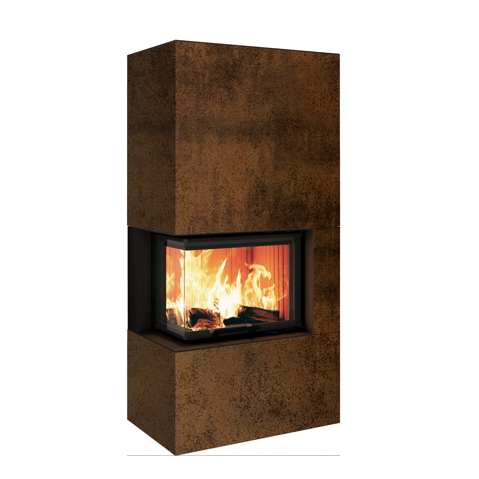 Neocube C20 - Naturstein Ober- und Unterteil Marrone Alba FF, Feuertisch links Nero Satin