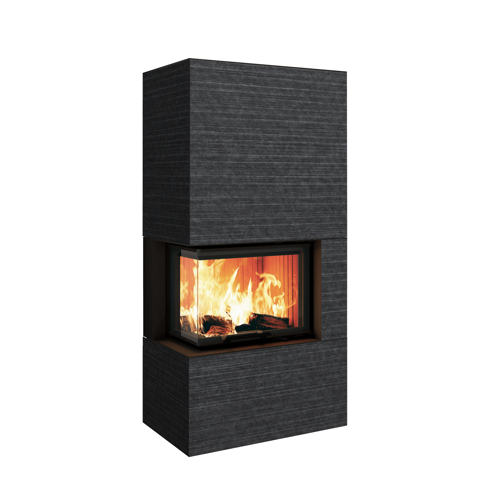 Neocube C20 - Naturstein Ober- und Unterteil Marrone Alba FF, Feuertisch links Nero Satin