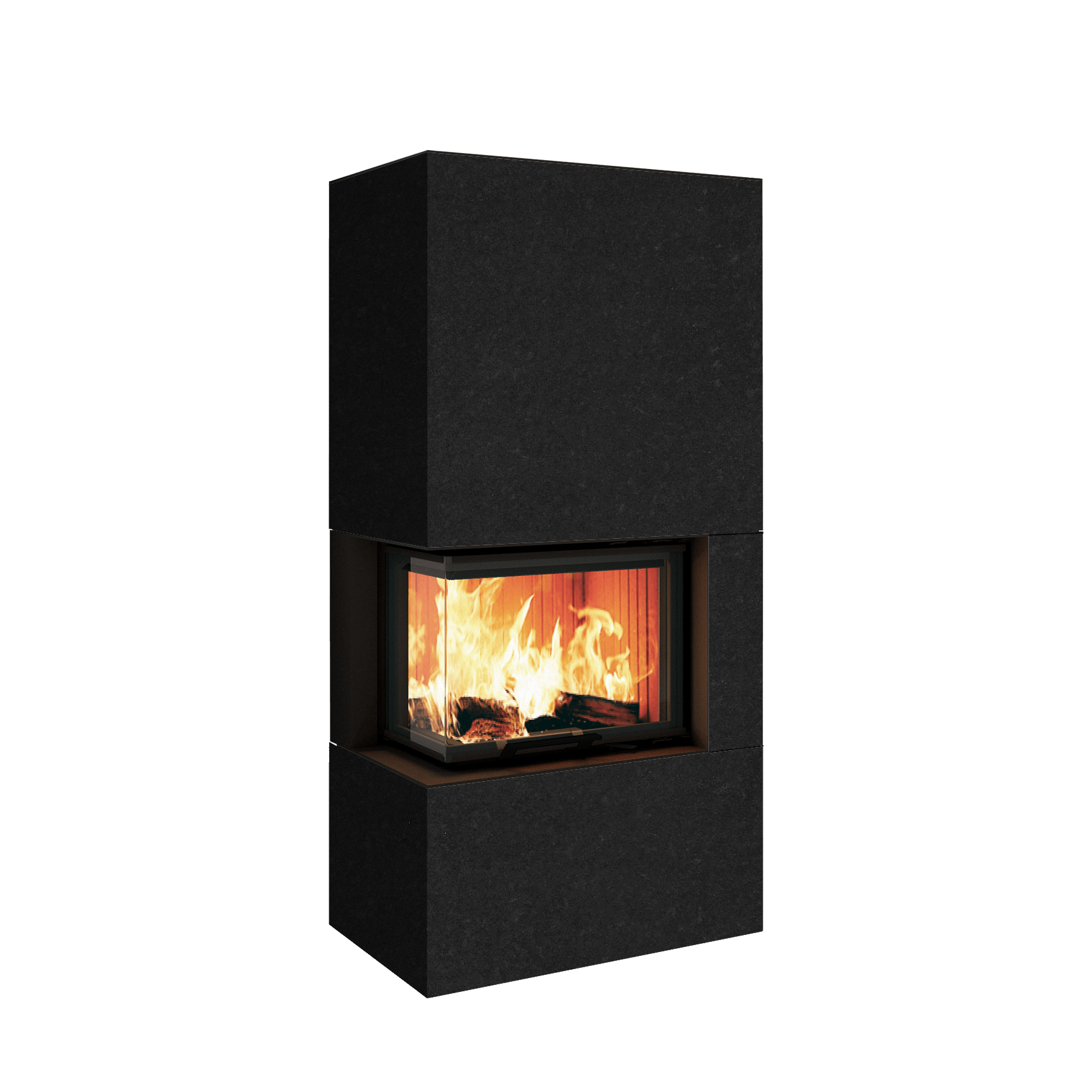 Neocube C20 - Naturstein Ober- und Unterteil Marrone Alba FF, Feuertisch links Nero Satin