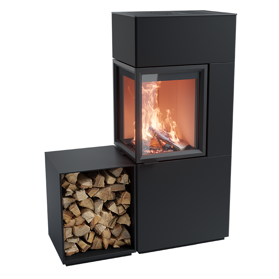 Contura 420, Schwedenofen, Stahl, schwarz, Helles Thermotte, mit Holzfach, Linksbündig
