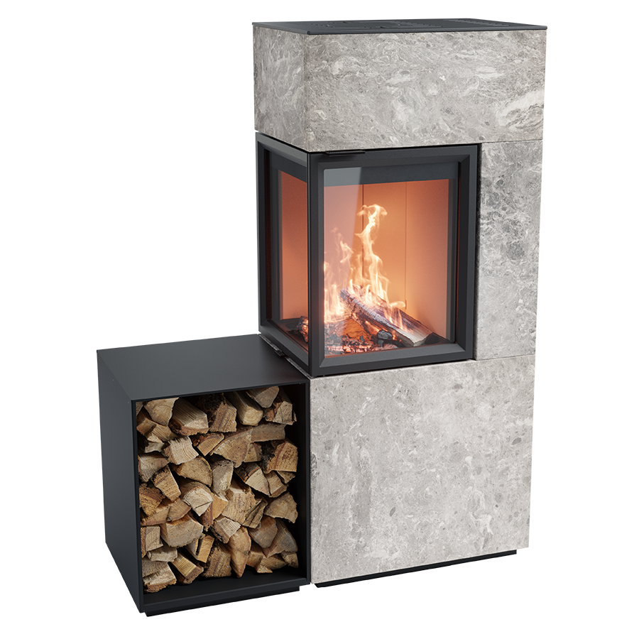 Contura 420, Schwedenofen, Speckstein, Helles Thermotte, mit Holzfach, Linksbündig