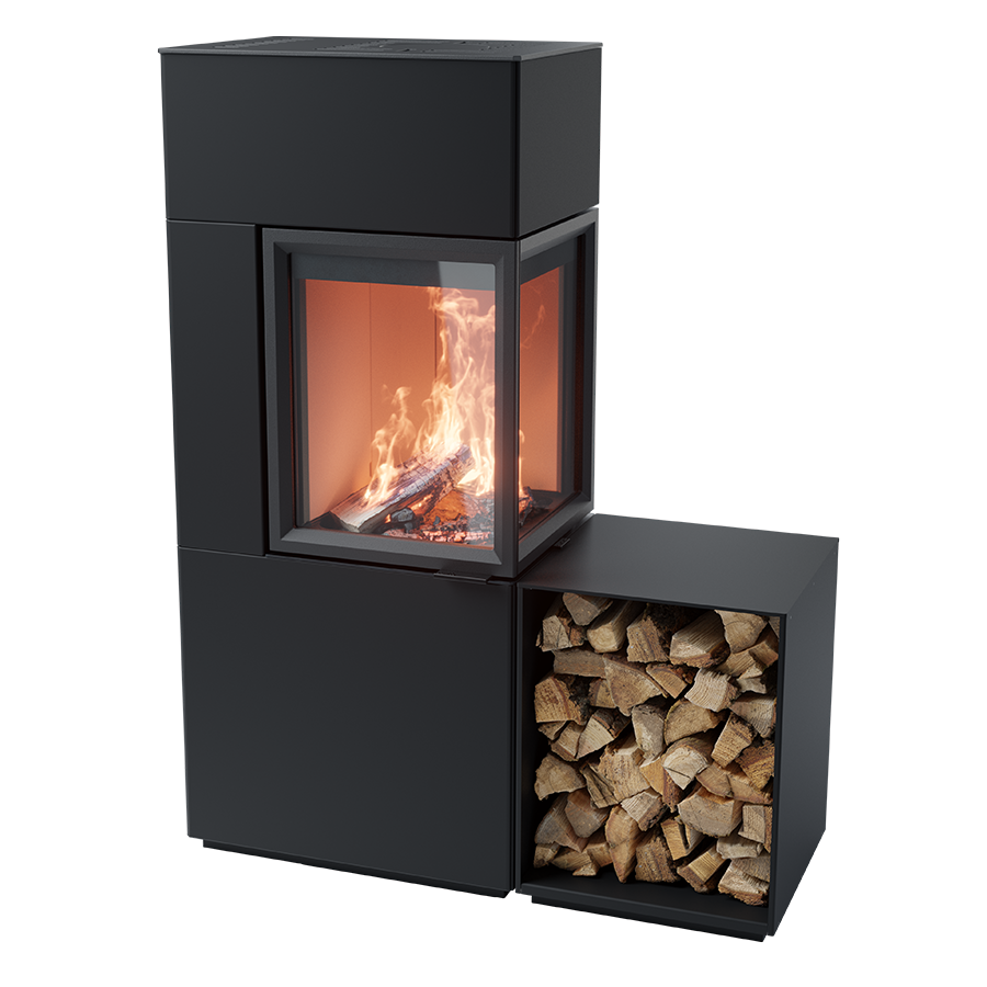 Contura 420, Schwedenofen, Stahl, schwarz, Helles Thermotte, mit Holzfach, Rechtsbündig
