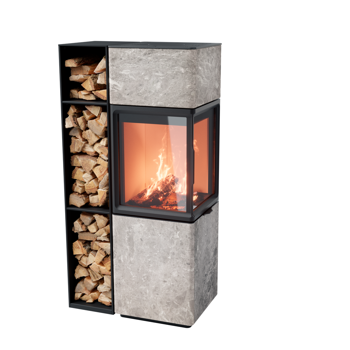 Contura 410, Schwedenofen, Speckstein, Helles Thermotte, mit Holzfach, Rechtsbündig