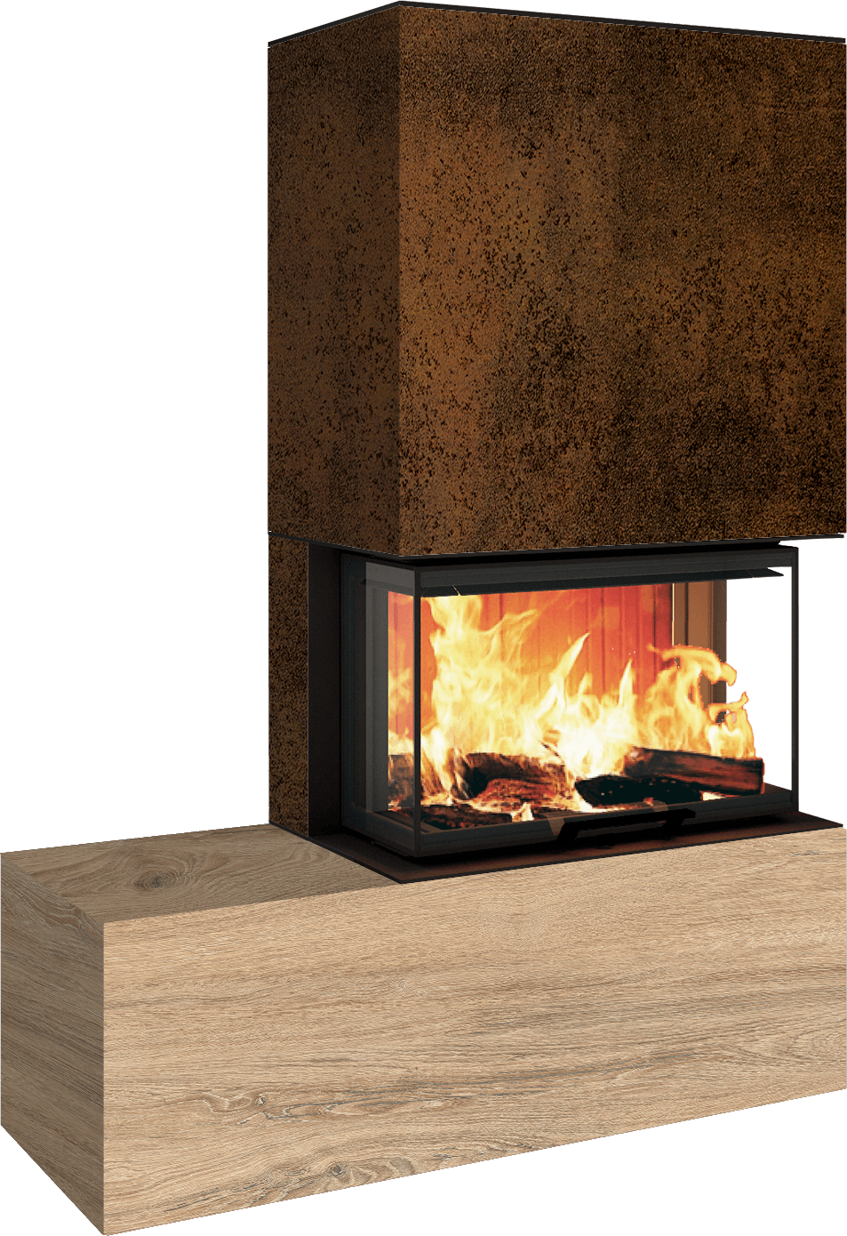 Neocube P23 - Keramik Oberteil und Unterteil Iron Corten Bank links
