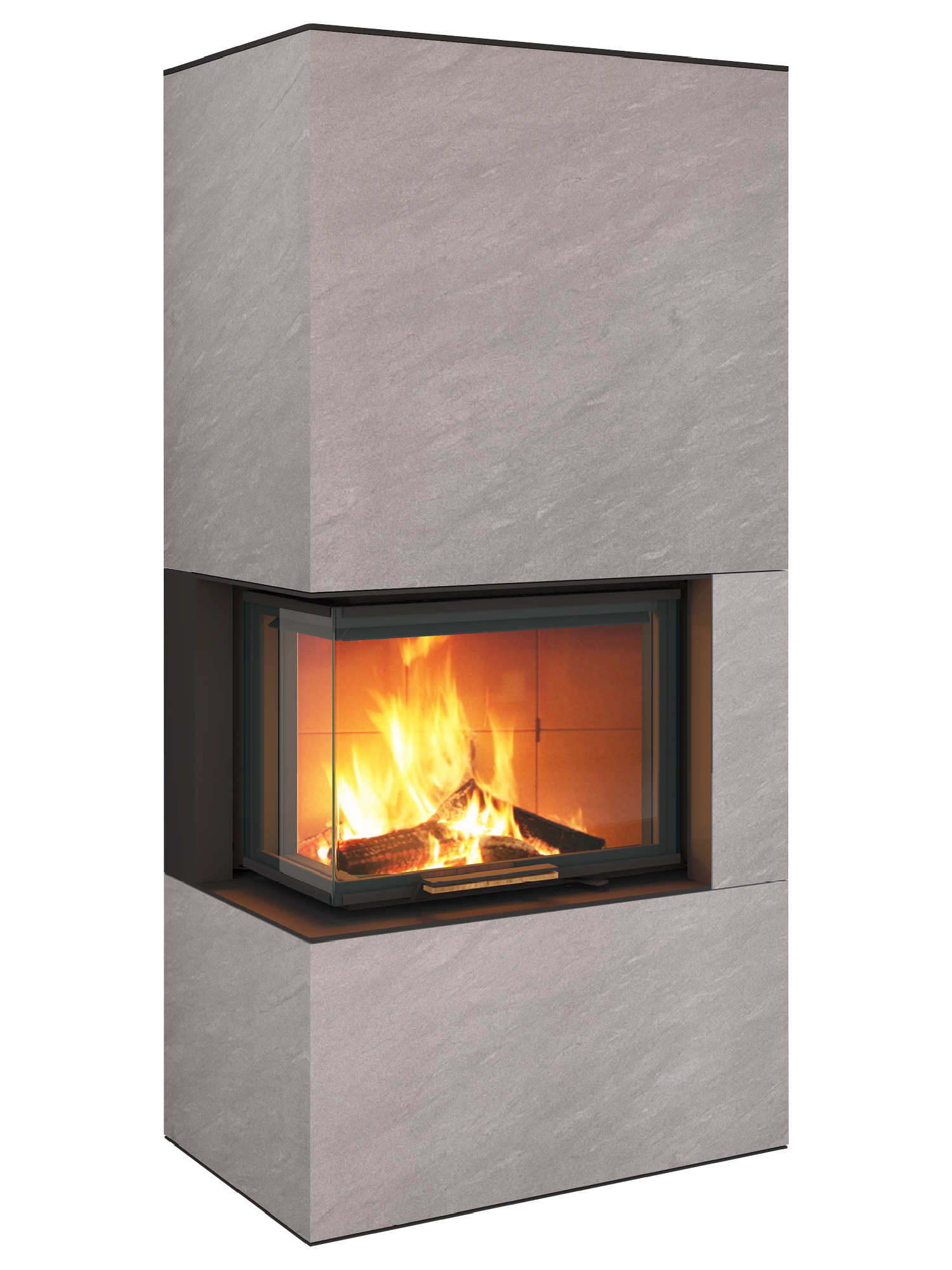 Neocube C20 - Naturstein Ober- und Unterteil Marrone Alba FF, Feuertisch links Nero Satin