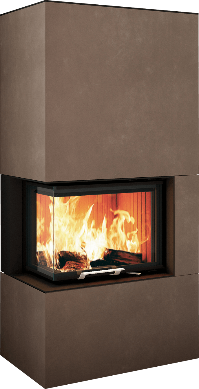 Neocube C20 - Naturstein Ober- und Unterteil Marrone Alba FF, Feuertisch links Nero Satin