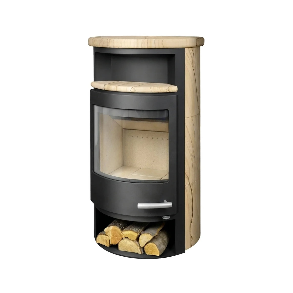 fyrform Onid Sandstone with Black Body Cast Iron Door, Wood-Burning Stove