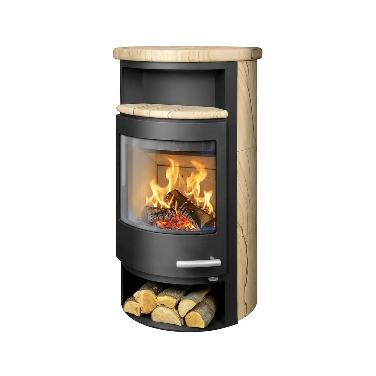 fyrform Onid Sandstone with Black Body Cast Iron Door, Wood-Burning Stove