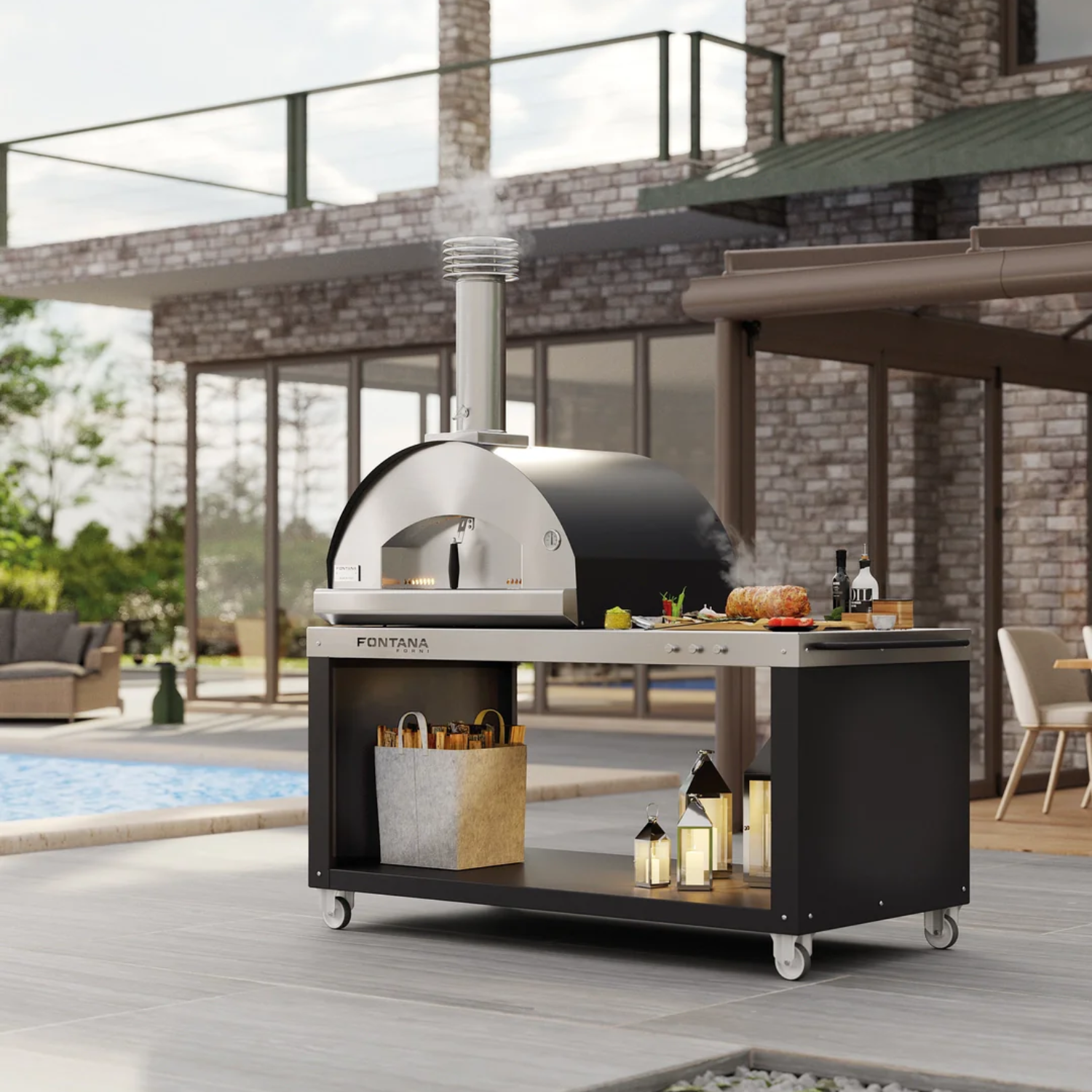Marinara Pizza- und Brotbackofen 80/80 cm – inkl. Unterbau, Edelstahl