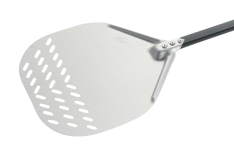 Pizzaschaufel Teller eckig 32 cm, schwarzer Alustiel 60 cm