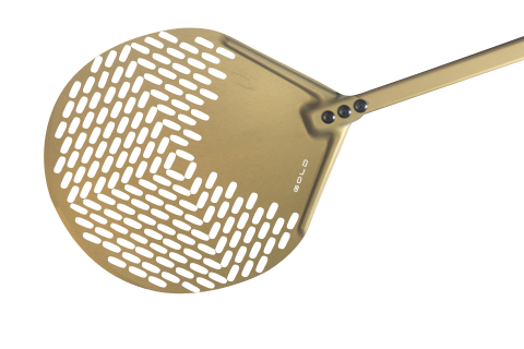 Profi Gold - Pizzaschaufel perforierter und beschichteter Teller rund 33 cm