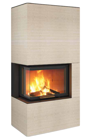 Neocube C20 - Naturstein Ober- und Unterteil Marrone Alba FF, Feuertisch links Nero Satin