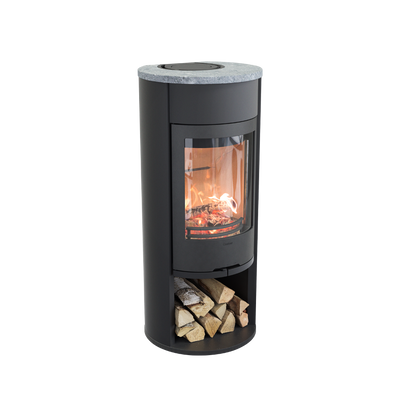 Contura 610 Style, Schwedenofen, Stahl, Gusseisenfront, Speckstein-Abdeckung, Frontblende, Schwarz