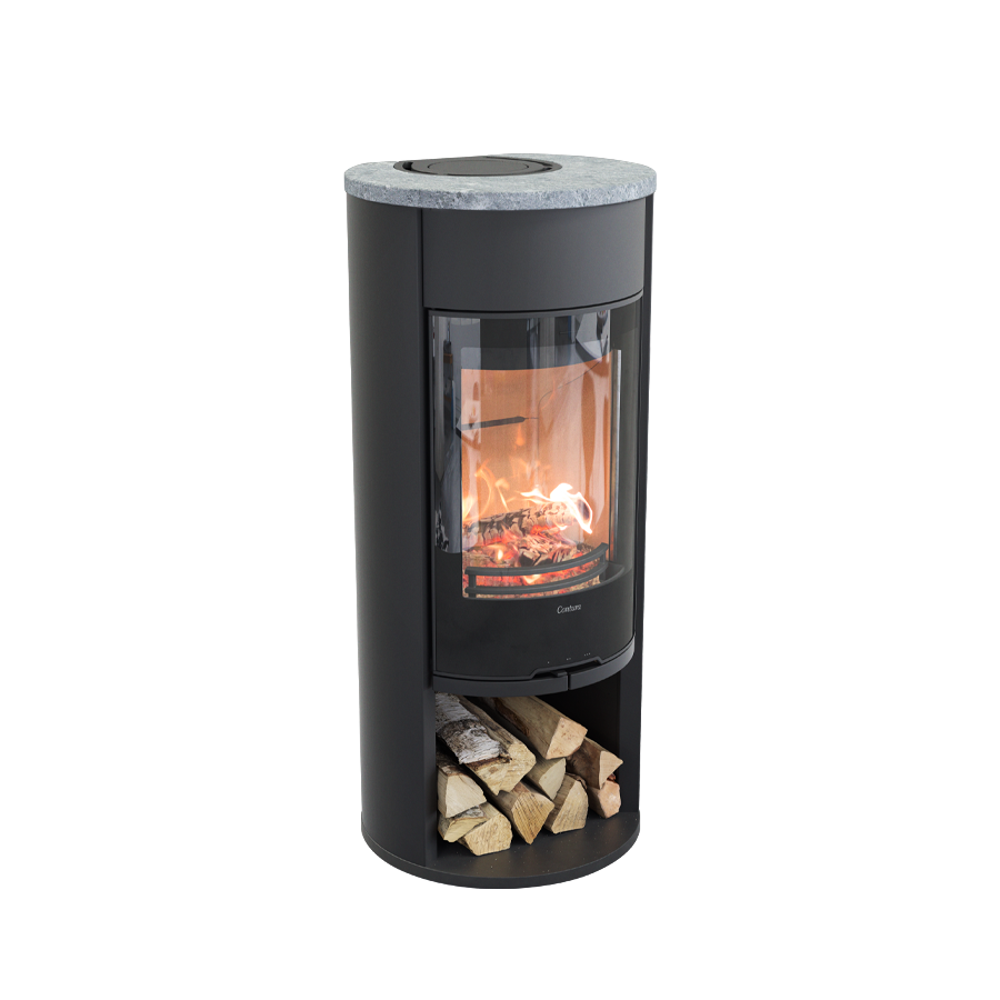 Contura 610 Style, Schwedenofen, Stahl, Glasfront, Speckstein-Abdeckung, Frontblende, Schwarz