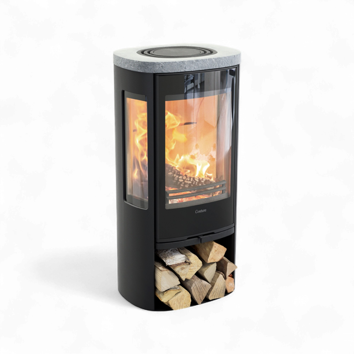 Contura 856 Style, Schwedenofen, Stahl, Glasfront, Speckstein, Schwarz