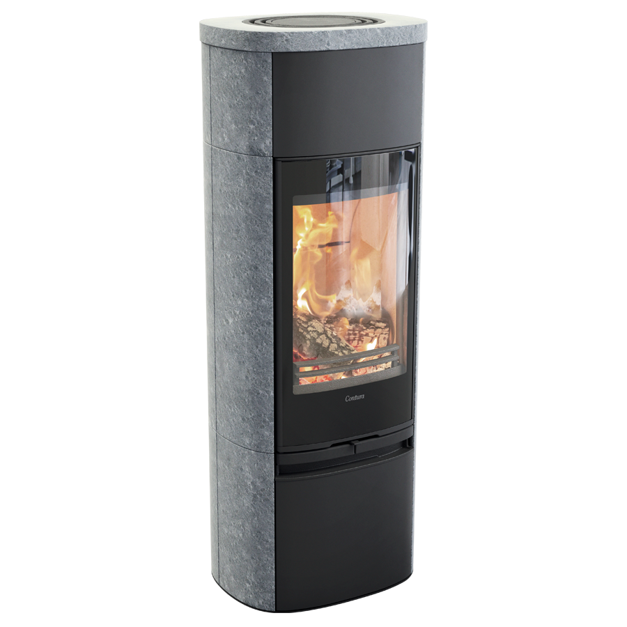 Contura 890 Style, Schwedenofen, Speckstein, Glasfront, Serienmässig, Schwarz