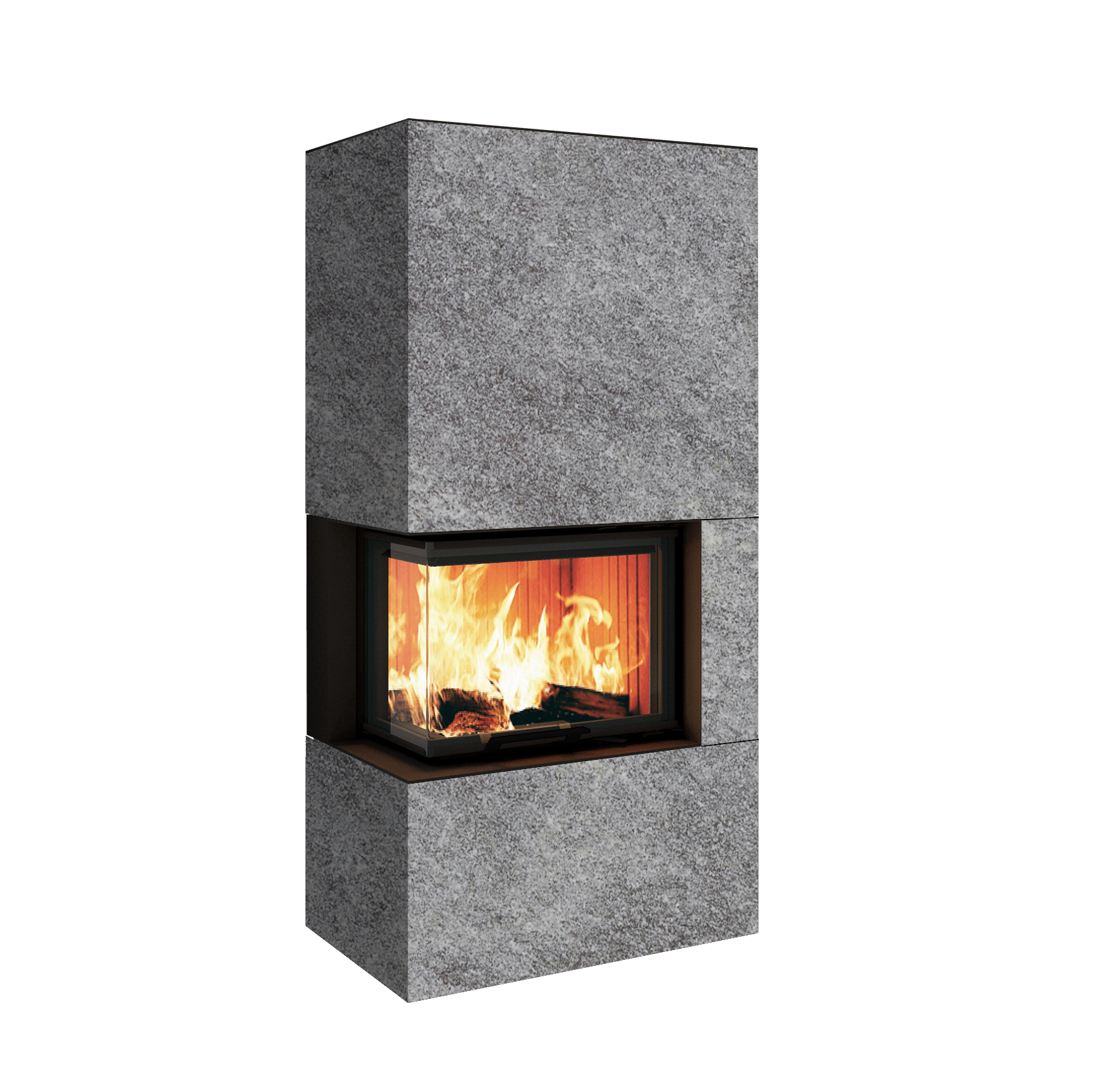 Neocube C20 - Naturstein Ober- und Unterteil Marrone Alba FF, Feuertisch links Nero Satin