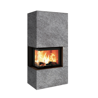 Neocube C20 - Naturstein Ober- und Unterteil Marrone Alba FF, Feuertisch links Nero Satin