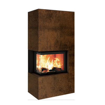Neocube C20 - Naturstein Ober- und Unterteil Marrone Alba FF, Feuertisch links Nero Satin