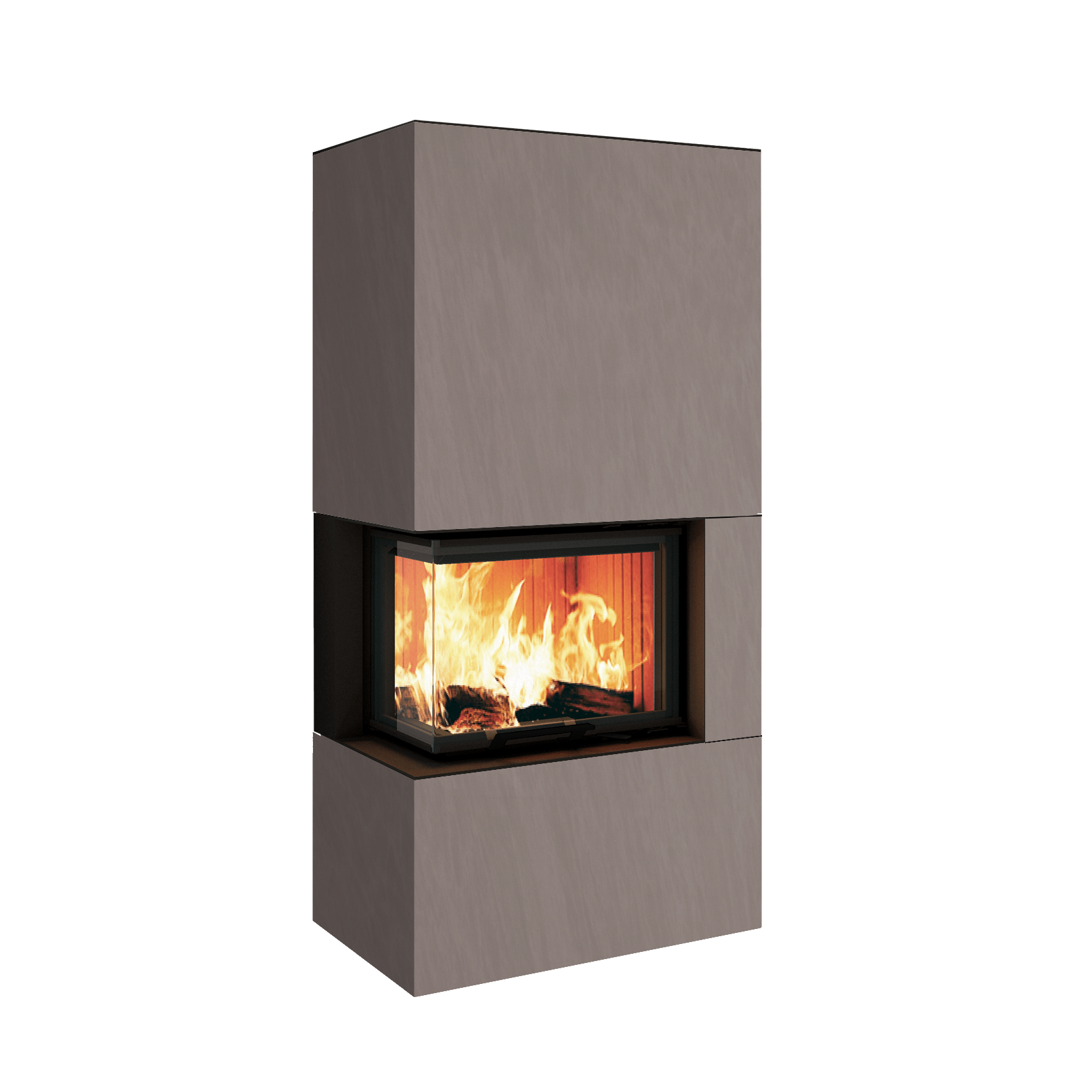 Neocube C20 - Naturstein Ober- und Unterteil Marrone Alba FF, Feuertisch links Nero Satin