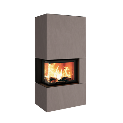 Neocube C20 - Naturstein Ober- und Unterteil Marrone Alba FF, Feuertisch links Nero Satin