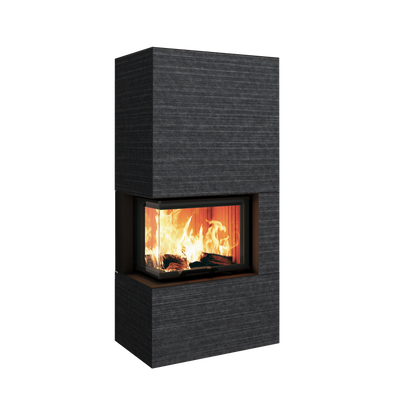 Neocube C20 - Naturstein Ober- und Unterteil Marrone Alba FF, Feuertisch links Nero Satin
