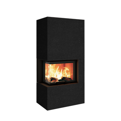 Neocube C20 - Naturstein Ober- und Unterteil Marrone Alba FF, Feuertisch links Nero Satin