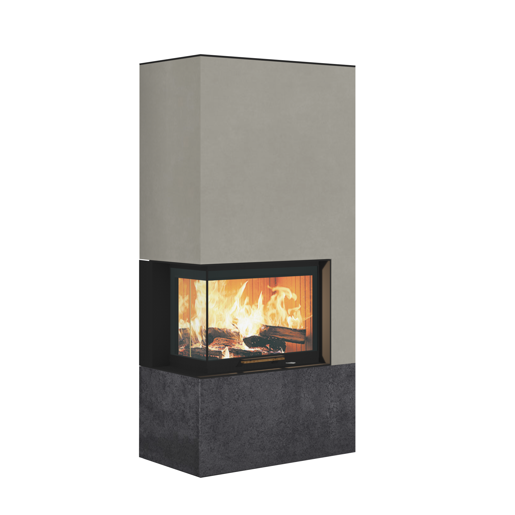 Neocube C20 - Naturstein Ober- und Unterteil Marrone Alba FF, Feuertisch links Nero Satin