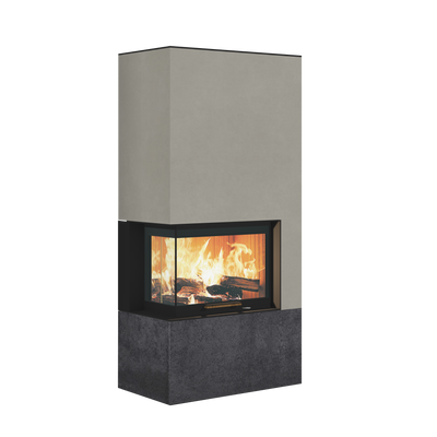 Neocube C20 - Naturstein Ober- und Unterteil Marrone Alba FF, Feuertisch links Nero Satin