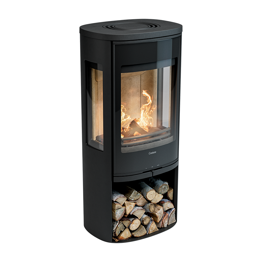 Contura 956 Style, Schwedenofen, Stahl, Glasfront, Aluminium, Schwarz