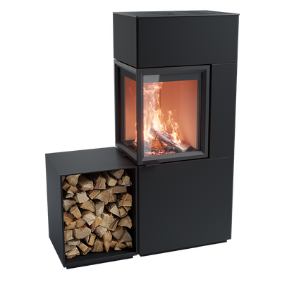 Contura 420, Schwedenofen, Stahl, schwarz, Helles Thermotte, mit Holzfach, Linksbündig