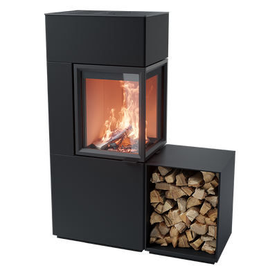 Contura 420, Schwedenofen, Stahl, schwarz, Helles Thermotte, mit Holzfach, Rechtsbündig