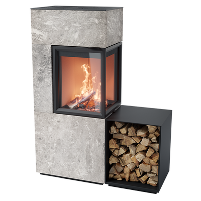 Contura 420, Schwedenofen, Speckstein, Helles Thermotte, mit Holzfach, Rechtsbündig