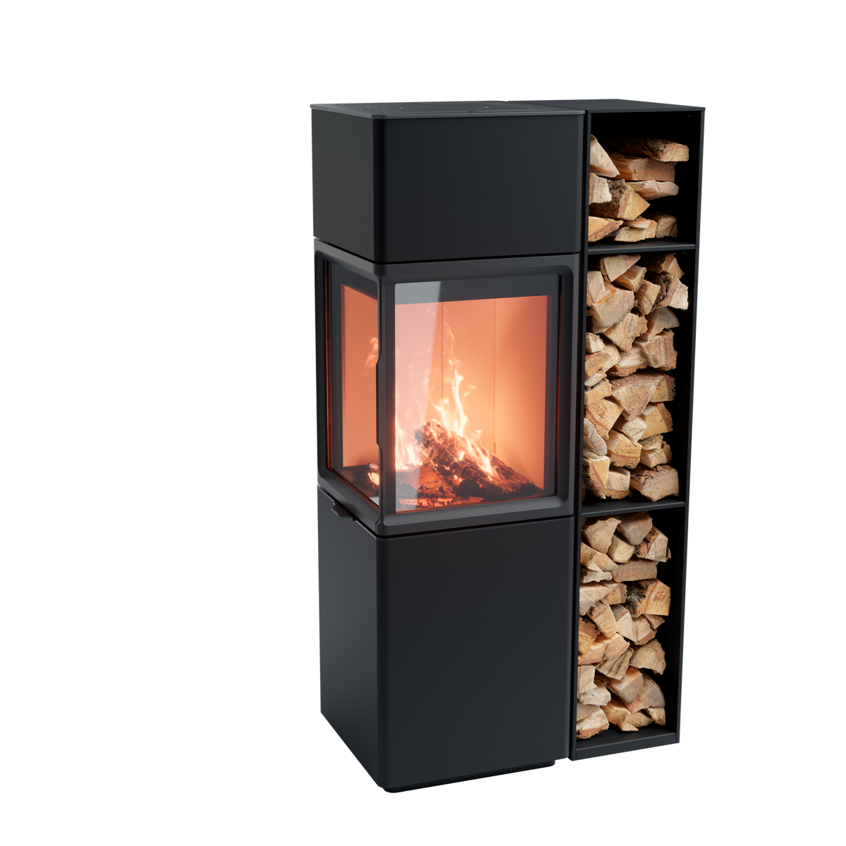 Contura 410, Schwedenofen, Stahl, schwarz, Helles Thermotte, mit Holzfach, Linksbündig