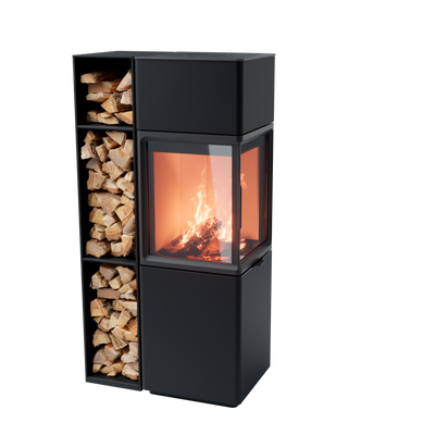 Contura 410, Schwedenofen, rechtsbündig mit hellem Thermotte und Holzfach, schwarz