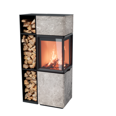 Contura 410, Schwedenofen, Speckstein, Helles Thermotte, mit Holzfach, Rechtsbündig