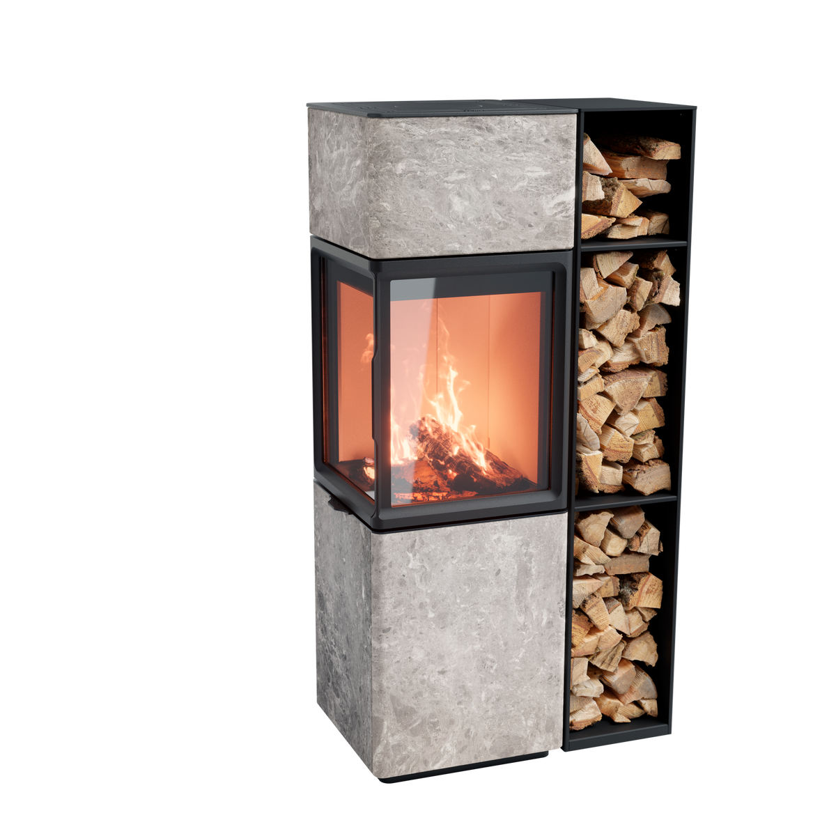 Contura 410T, Schwedenofen, linksbündig mit hellem Thermotte und Holzfach