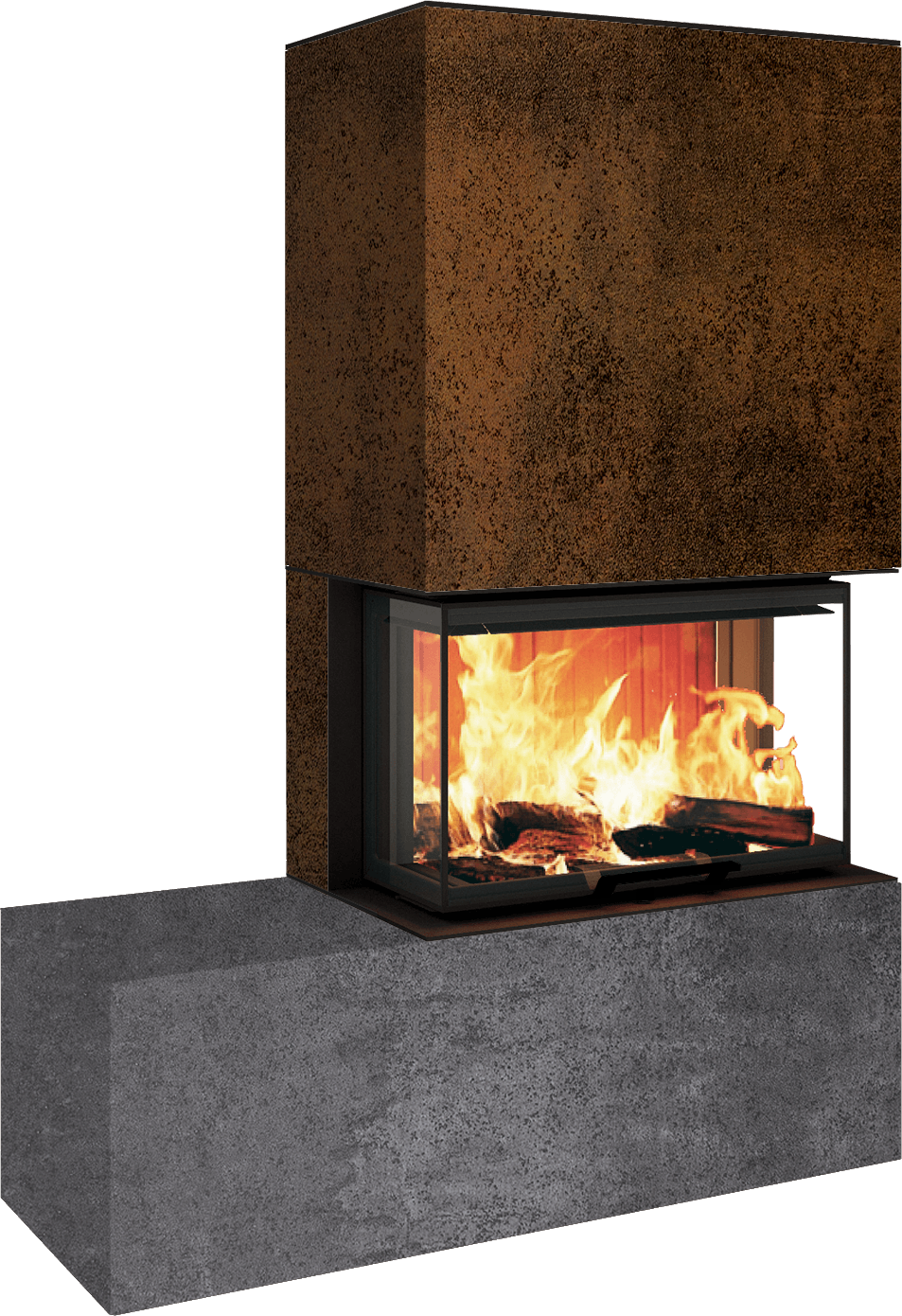 Neocube P23 - Keramik Oberteil und Unterteil Iron Corten Bank links
