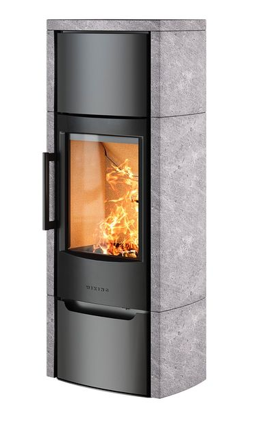 WIKING Miro 6+ Naturstein grau Holztür Korpus schwarz, Schwedenofen