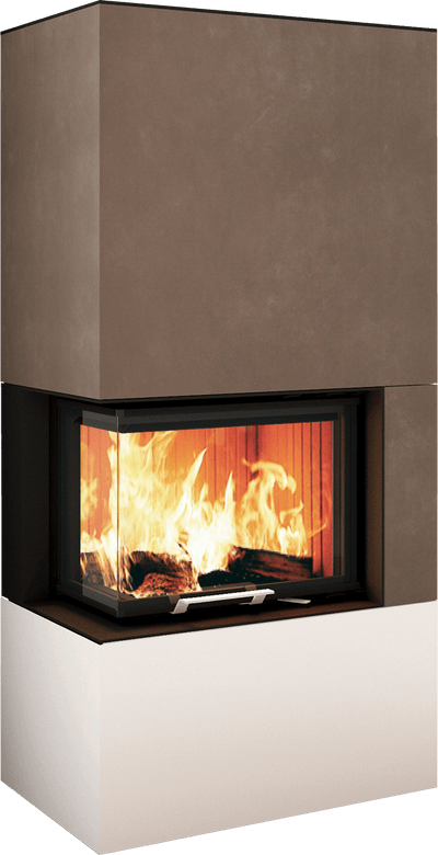 Neocube C20 - Naturstein Ober- und Unterteil Marrone Alba FF, Feuertisch links Nero Satin