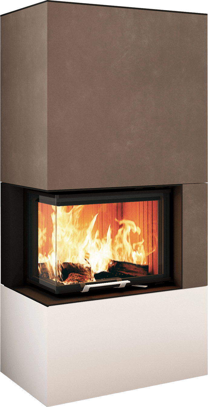 Neocube C20 - Naturstein Ober- und Unterteil Marrone Alba FF, Feuertisch links Nero Satin