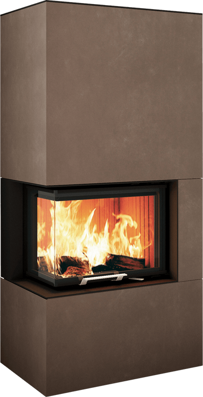 Neocube C20 - Naturstein Ober- und Unterteil Marrone Alba FF, Feuertisch links Nero Satin